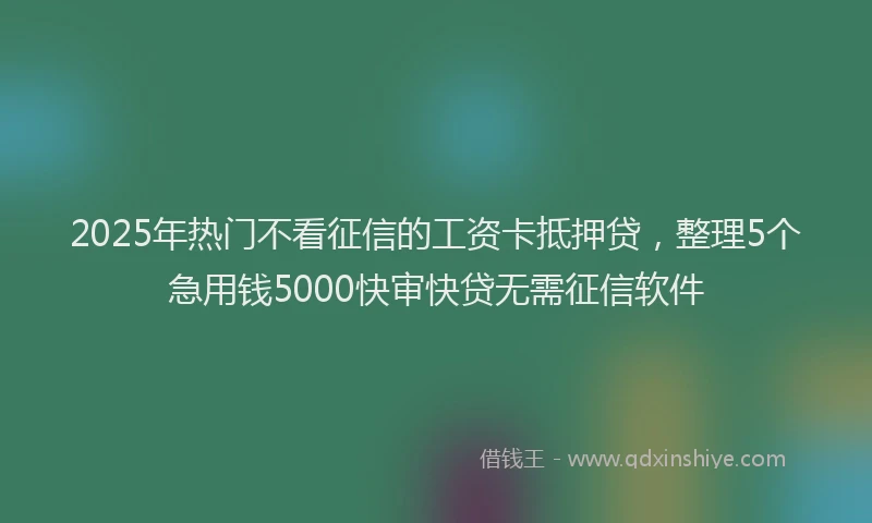 2025年热门不看征信的工资卡抵押贷，整理5个急用钱5000快审快贷无需征信软件