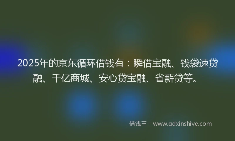 2025年的京东循环借钱有：瞬借宝融、钱袋速贷融、千亿商城、安心贷宝融、省薪贷等。