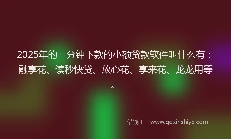 2025年的一分钟下款的小额贷款软件叫什么有：融享花、读秒快贷、放心花、享来花、龙龙用等。