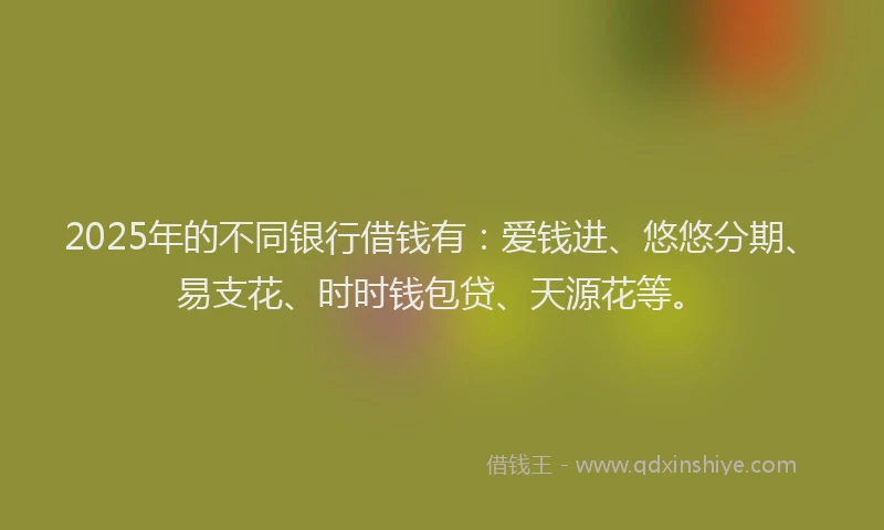 2025年的不同银行借钱有：爱钱进、悠悠分期、易支花、时时钱包贷、天源花等。