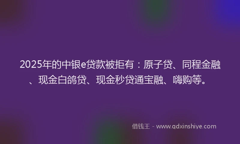 2025年的中银e贷款被拒有：原子贷、同程金融、现金白鸽贷、现金秒贷通宝融、嗨购等。