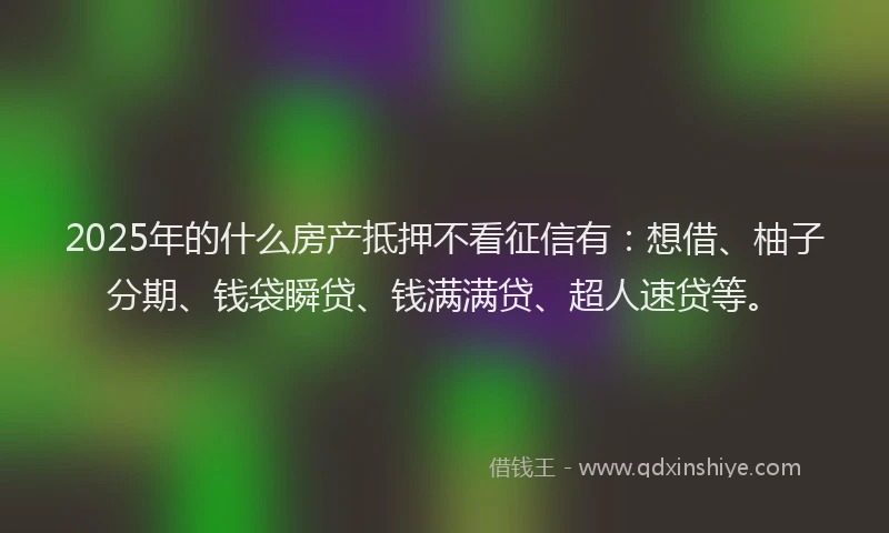 2025年的什么房产抵押不看征信有：想借、柚子分期、钱袋瞬贷、钱满满贷、超人速贷等。