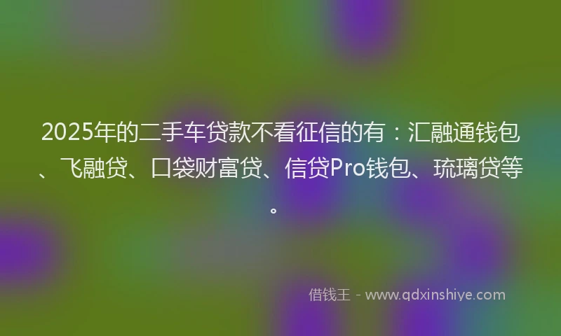2025年的二手车贷款不看征信的有：汇融通钱包、飞融贷、口袋财富贷、信贷Pro钱包、琉璃贷等。