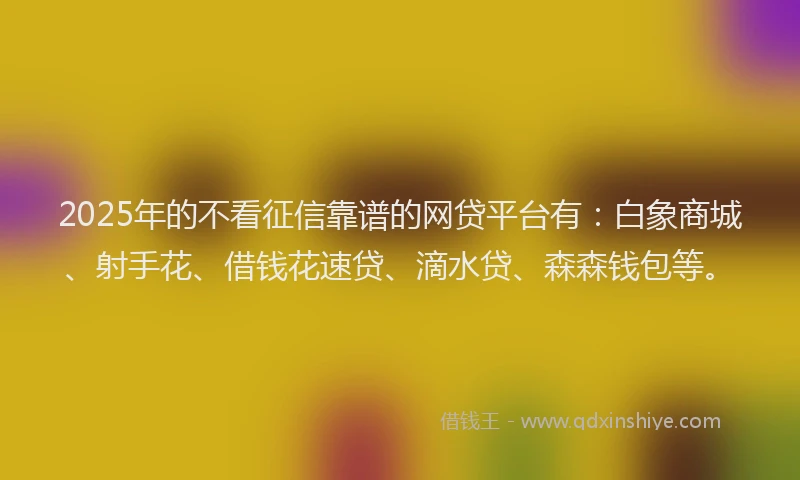 2025年的不看征信靠谱的网贷平台有：白象商城、射手花、借钱花速贷、滴水贷、森森钱包等。