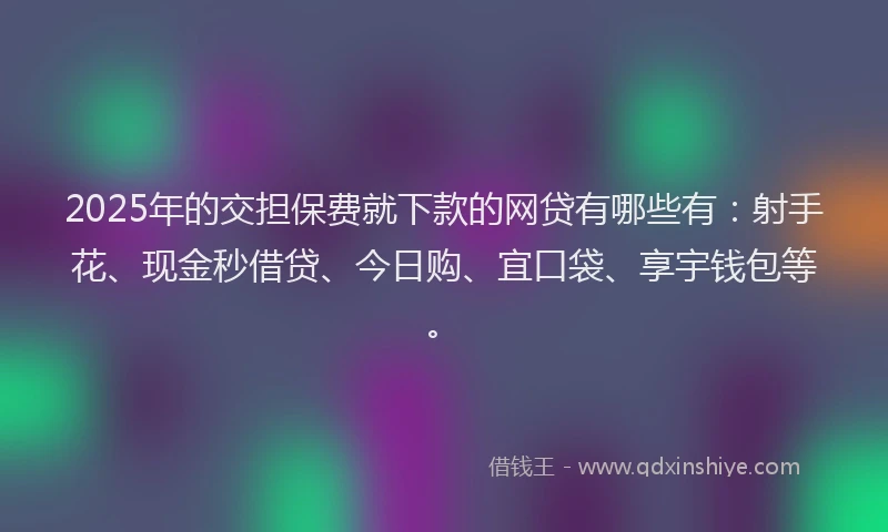2025年的交担保费就下款的网贷有哪些有：射手花、现金秒借贷、今日购、宜口袋、享宇钱包等。