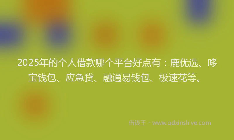 2025年的个人借款哪个平台好点有：鹿优选、哆宝钱包、应急贷、融通易钱包、极速花等。