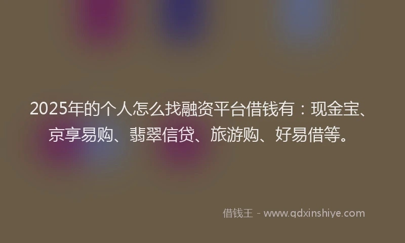 2025年的个人怎么找融资平台借钱有：现金宝、京享易购、翡翠信贷、旅游购、好易借等。