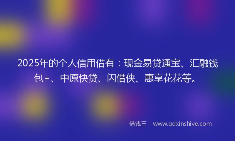 2025年的个人信用借有：现金易贷通宝、汇融钱包+、中原快贷、闪借侠、惠享花花等。