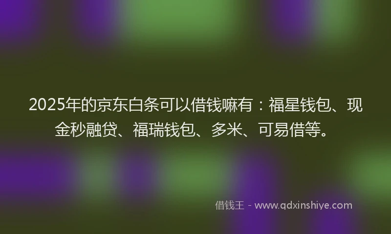 2025年的京东白条可以借钱嘛有：福星钱包、现金秒融贷、福瑞钱包、多米、可易借等。