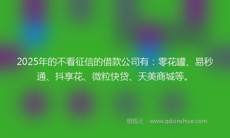 2025年的不看征信的借款公司有：零花罐、易秒通、抖享花、微粒快贷、天美商城等。