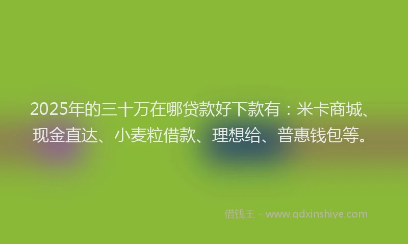 2025年的三十万在哪贷款好下款有：米卡商城、现金直达、小麦粒借款、理想给、普惠钱包等。
