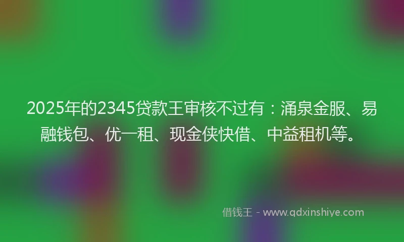 2025年的2345贷款王审核不过有：涌泉金服、易融钱包、优一租、现金侠快借、中益租机等。