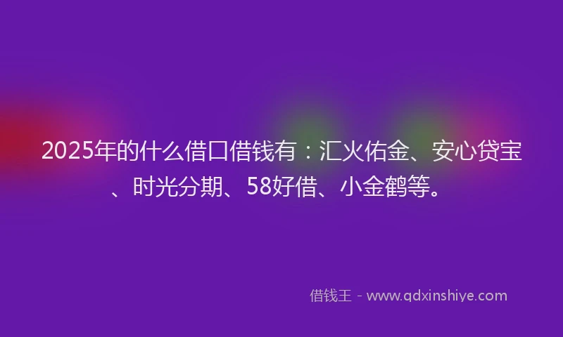 2025年的什么借口借钱有：汇火佑金、安心贷宝、时光分期、58好借、小金鹤等。
