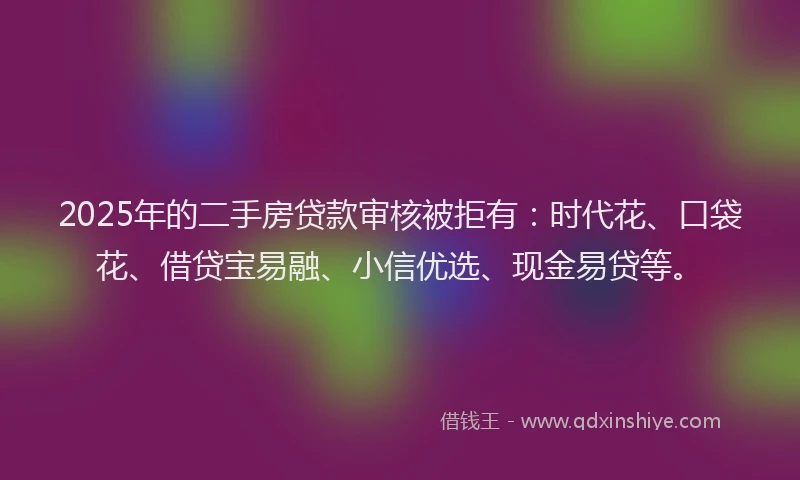2025年的二手房贷款审核被拒有：时代花、口袋花、借贷宝易融、小信优选、现金易贷等。