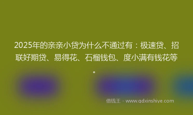 2025年的亲亲小贷为什么不通过有：极速贷、招联好期贷、易得花、石榴钱包、度小满有钱花等。
