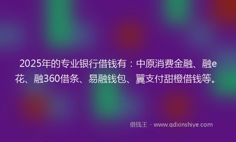2025年的专业银行借钱有：中原消费金融、融e花、融360借条、易融钱包、翼支付甜橙借钱等。