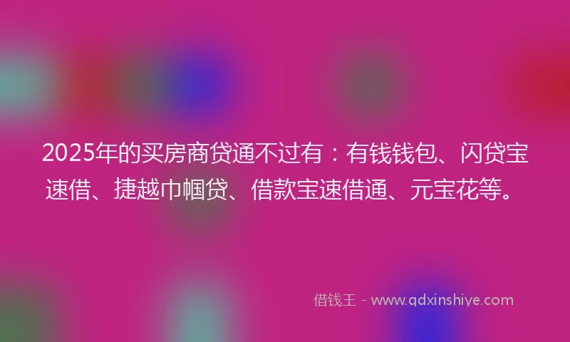 2025年的买房商贷通不过有：有钱钱包、闪贷宝速借、捷越巾帼贷、借款宝速借通、元宝花等。