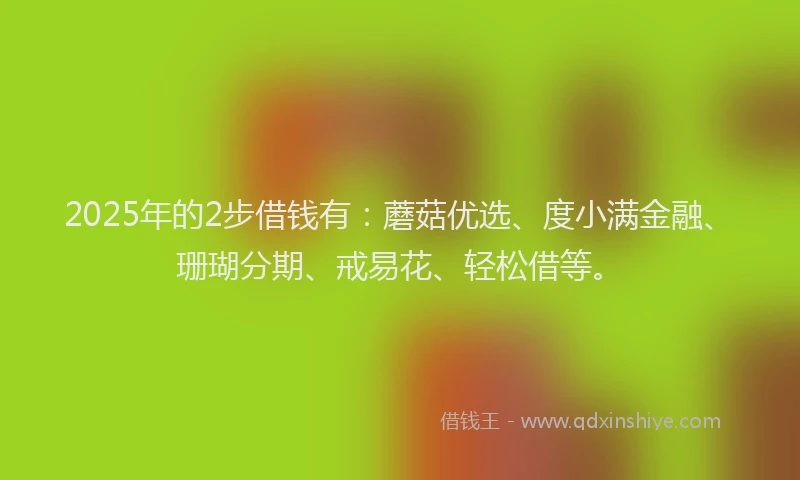 2025年的2步借钱有：蘑菇优选、度小满金融、珊瑚分期、戒易花、轻松借等。