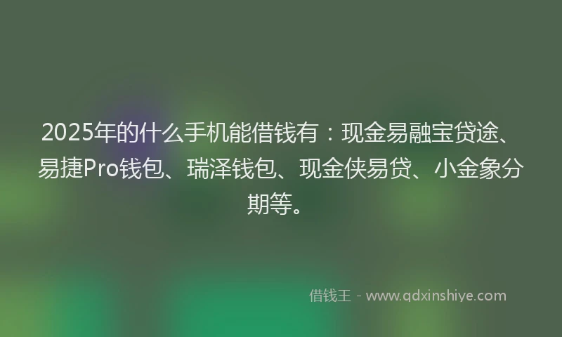 2025年的什么手机能借钱有：现金易融宝贷途、易捷Pro钱包、瑞泽钱包、现金侠易贷、小金象分期等。