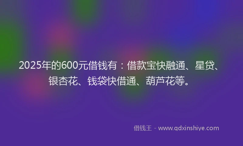 2025年的600元借钱有：借款宝快融通、星贷、银杏花、钱袋快借通、葫芦花等。