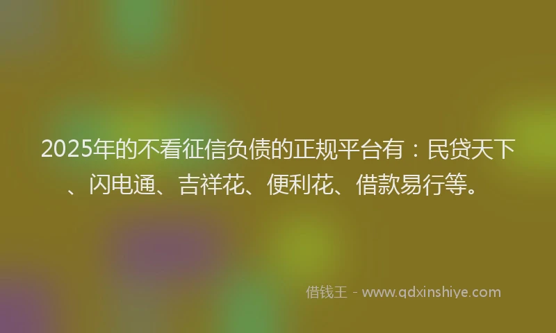 2025年的不看征信负债的正规平台有：民贷天下、闪电通、吉祥花、便利花、借款易行等。