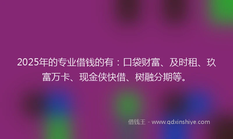 2025年的专业借钱的有：口袋财富、及时租、玖富万卡、现金侠快借、树融分期等。