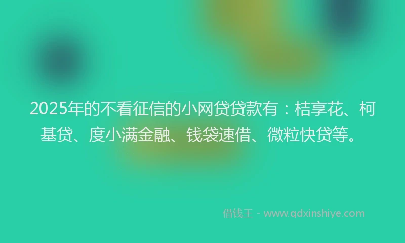 2025年的不看征信的小网贷贷款有：桔享花、柯基贷、度小满金融、钱袋速借、微粒快贷等。