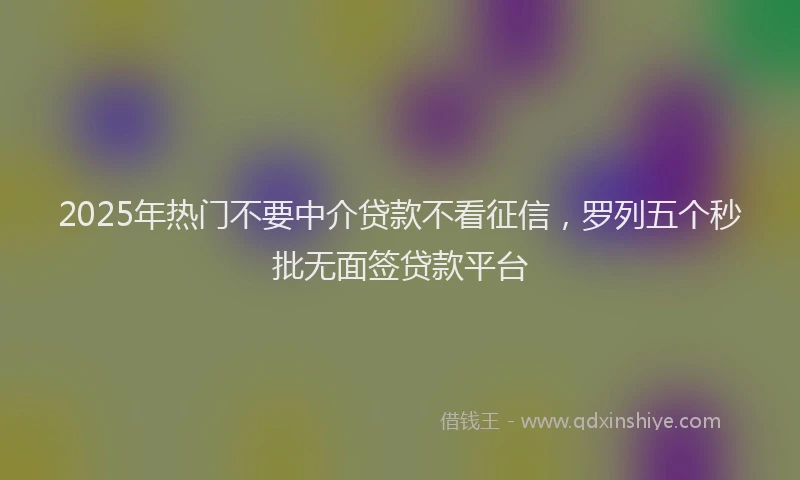 2025年热门不要中介贷款不看征信，罗列五个秒批无面签贷款平台
