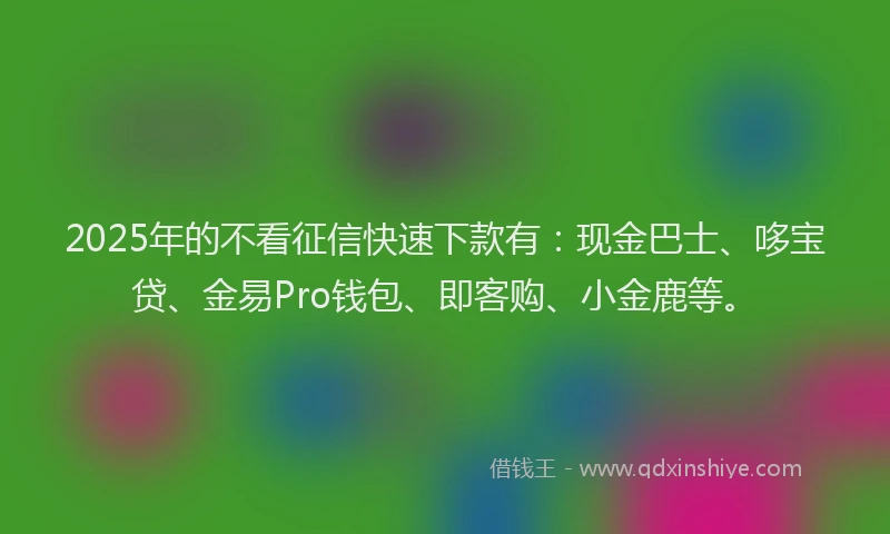 2025年的不看征信快速下款有：现金巴士、哆宝贷、金易Pro钱包、即客购、小金鹿等。