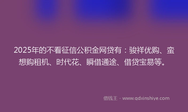 2025年的不看征信公积金网贷有：骏祥优购、蛮想购租机、时代花、瞬借通途、借贷宝易等。