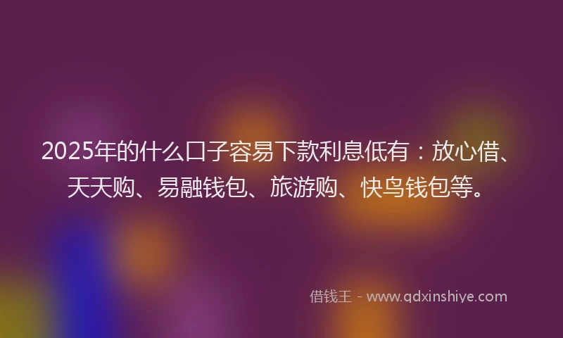 2025年的什么口子容易下款利息低有：放心借、天天购、易融钱包、旅游购、快鸟钱包等。