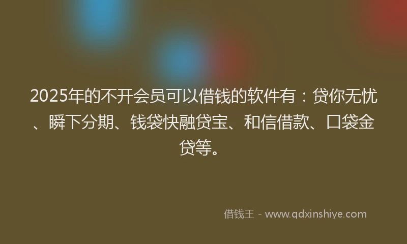 2025年的不开会员可以借钱的软件有：贷你无忧、瞬下分期、钱袋快融贷宝、和信借款、口袋金贷等。