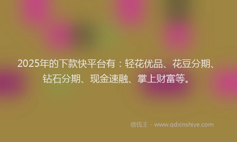 2025年的下款快平台有：轻花优品、花豆分期、钻石分期、现金速融、掌上财富等。