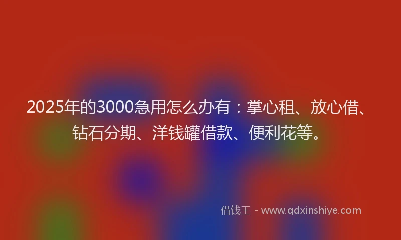 2025年的3000急用怎么办有：掌心租、放心借、钻石分期、洋钱罐借款、便利花等。