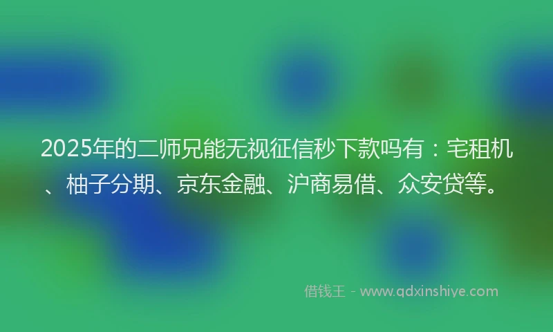 2025年的二师兄能无视征信秒下款吗有：宅租机、柚子分期、京东金融、沪商易借、众安贷等。