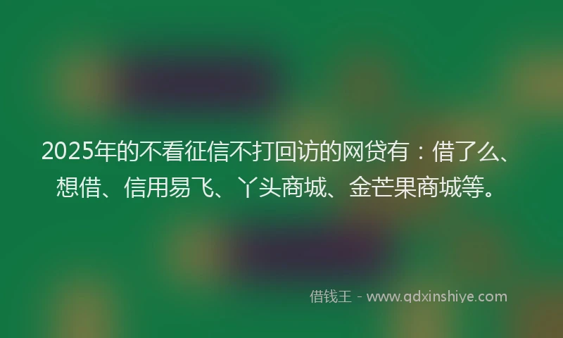 2025年的不看征信不打回访的网贷有：借了么、想借、信用易飞、丫头商城、金芒果商城等。