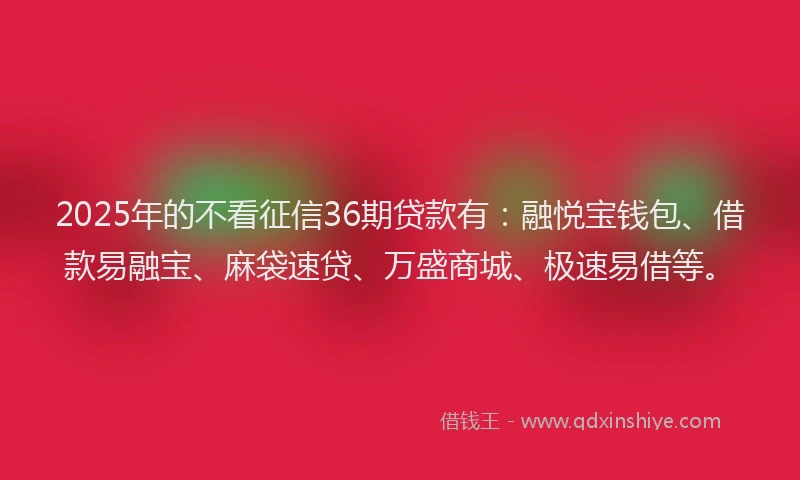 2025年的不看征信36期贷款有：融悦宝钱包、借款易融宝、麻袋速贷、万盛商城、极速易借等。