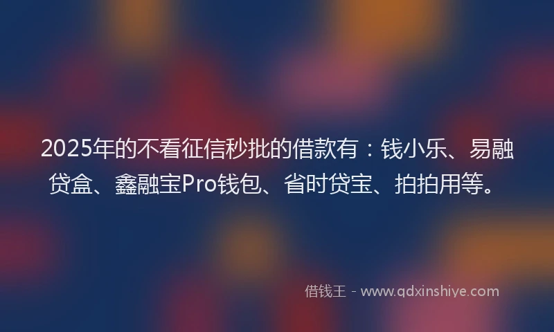 2025年的不看征信秒批的借款有：钱小乐、易融贷盒、鑫融宝Pro钱包、省时贷宝、拍拍用等。