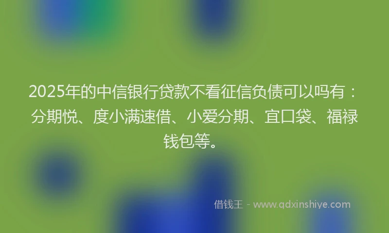 2025年的中信银行贷款不看征信负债可以吗有：分期悦、度小满速借、小爱分期、宜口袋、福禄钱包等。