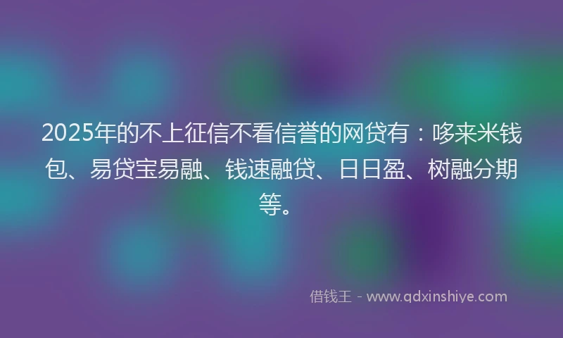 2025年的不上征信不看信誉的网贷有：哆来米钱包、易贷宝易融、钱速融贷、日日盈、树融分期等。