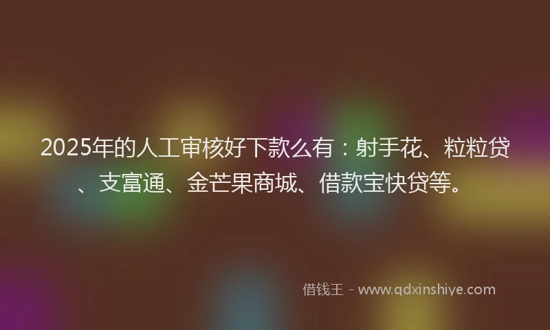 2025年的人工审核好下款么有：射手花、粒粒贷、支富通、金芒果商城、借款宝快贷等。