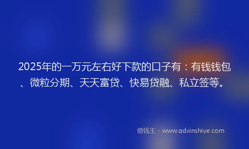 2025年的一万元左右好下款的口子有：有钱钱包、微粒分期、天天富贷、快易贷融、私立签等。