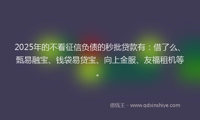 2025年的不看征信负债的秒批贷款有：借了么、甄易融宝、钱袋易贷宝、向上金服、友福租机等。