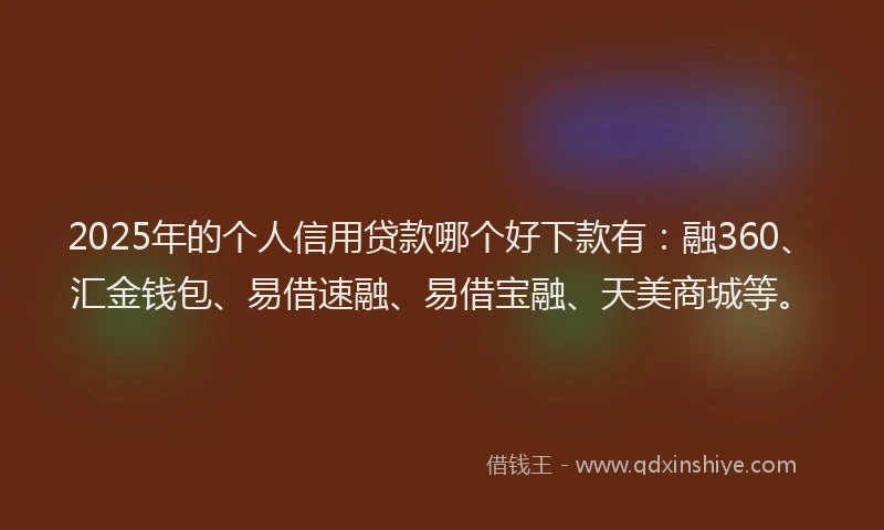 2025年的个人信用贷款哪个好下款有：融360、汇金钱包、易借速融、易借宝融、天美商城等。