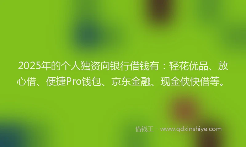2025年的个人独资向银行借钱有：轻花优品、放心借、便捷Pro钱包、京东金融、现金侠快借等。
