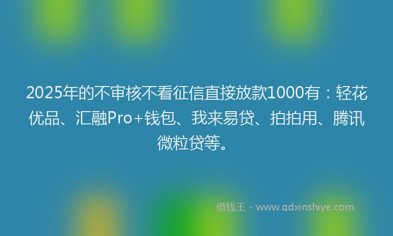 2025年的不审核不看征信直接放款1000有：轻花优品、汇融Pro+钱包、我来易贷、拍拍用、腾讯微粒贷等。