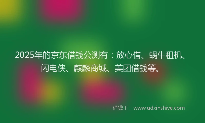 2025年的京东借钱公测有：放心借、蜗牛租机、闪电侠、麒麟商城、美团借钱等。