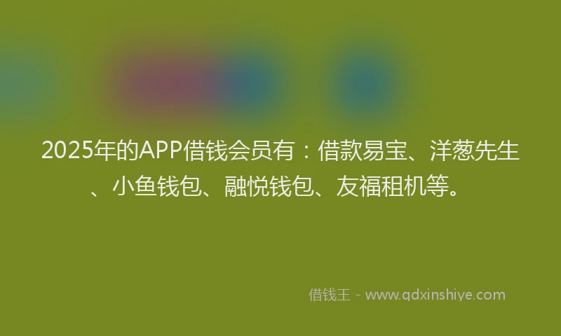 2025年的APP借钱会员有：借款易宝、洋葱先生、小鱼钱包、融悦钱包、友福租机等。