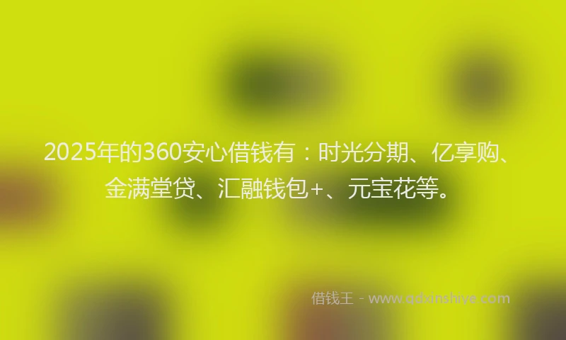 2025年的360安心借钱有：时光分期、亿享购、金满堂贷、汇融钱包+、元宝花等。