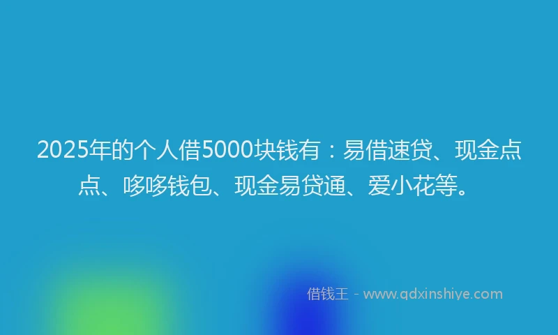 2025年的个人借5000块钱有：易借速贷、现金点点、哆哆钱包、现金易贷通、爱小花等。